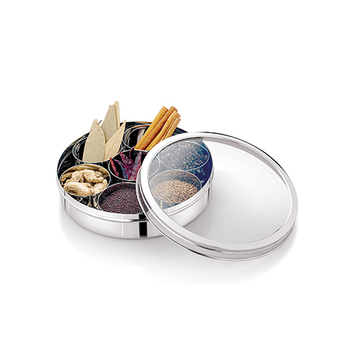 STAINLESS STEEL LEXUS MASALA BOX SEE THRU (ROUND)  SLIM