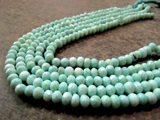 Natural Blue Opal 6-7mm Rondelle Faceted Gemstone Beads Strand 7 inches long