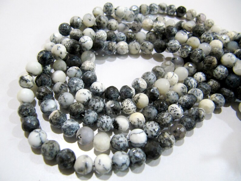 Natural Dendrite Opal Round Faceted Beads 5-6mm Strand 10 inch long