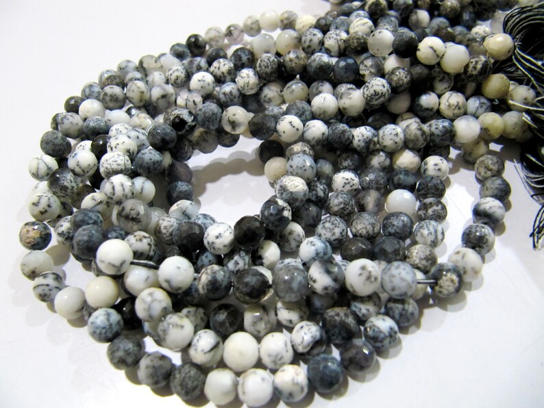 Natural Dendrite Opal Round Faceted Beads 5-6mm Strand 10 inch long
