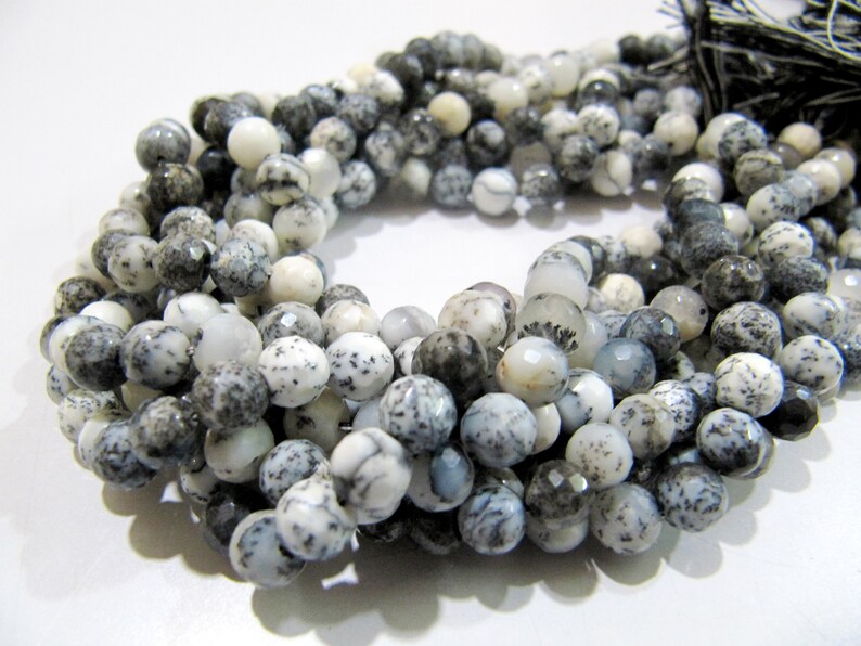 Natural Dendrite Opal Round Faceted Beads 5-6mm Strand 10 inch long