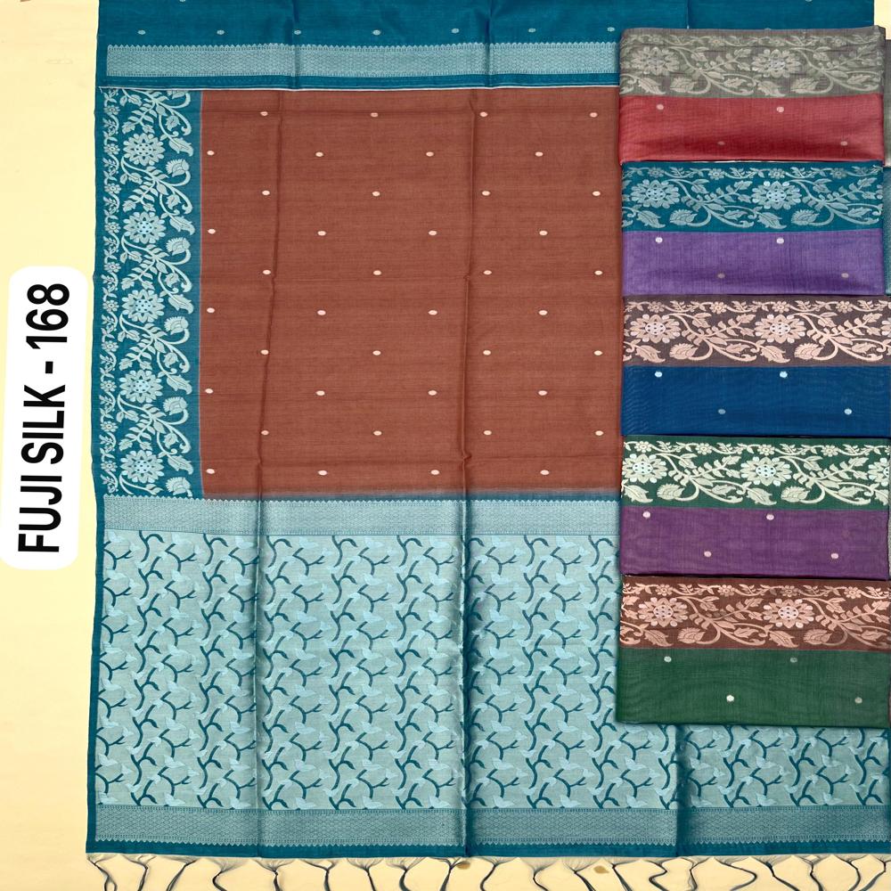 Elegant Fuji Silk Leaf Weaving Saree with Designer Border and Rich Pallu