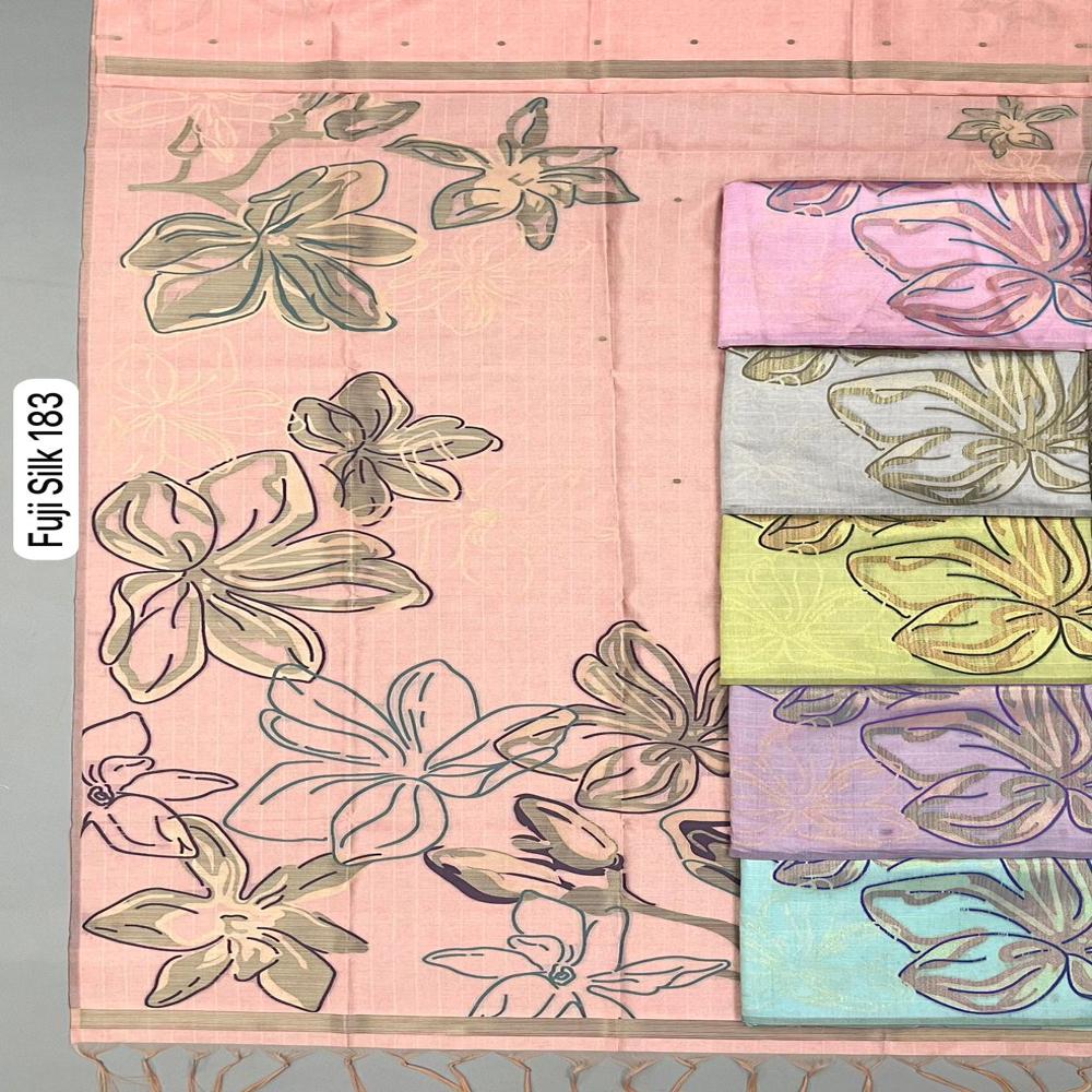 Premium Fuji Silk Jacquard Weaving Saree with Floral Border Weaving Pallu