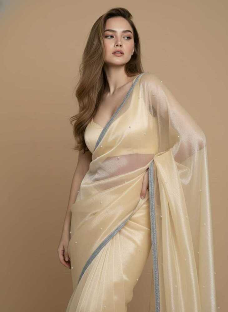 Twine Net Golden Color Saree