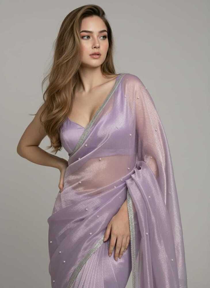Twine Net Lavender Color Saree