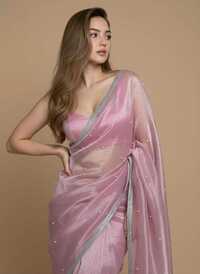 Twine Net Pink Color Saree - Transparency: Sheer