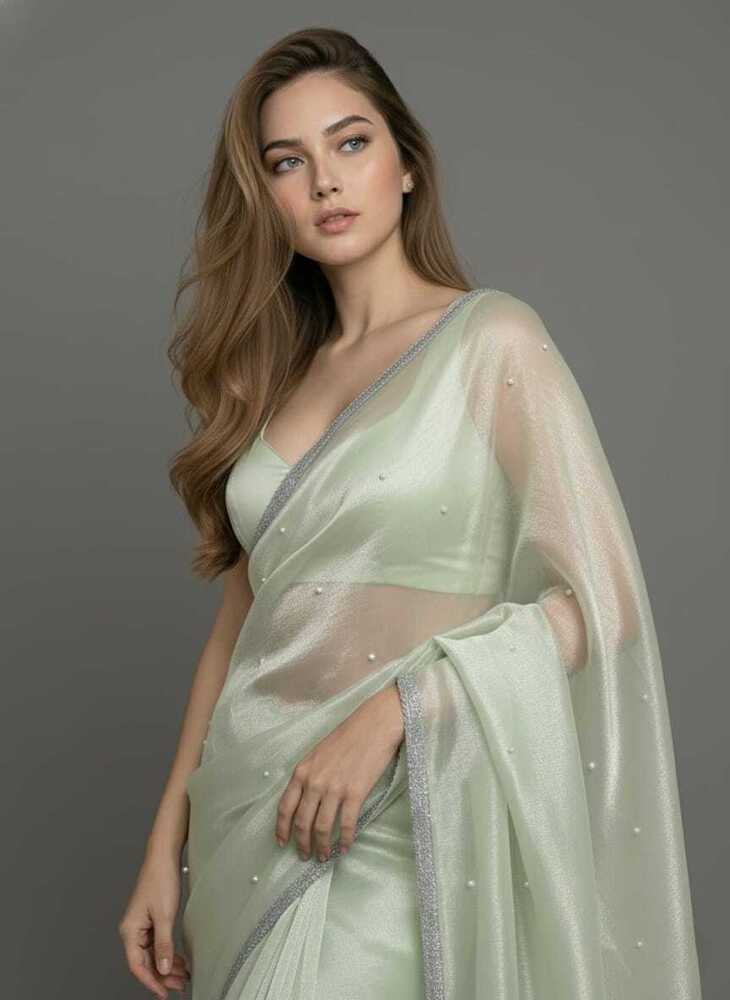 Twine Net Pista Color Saree