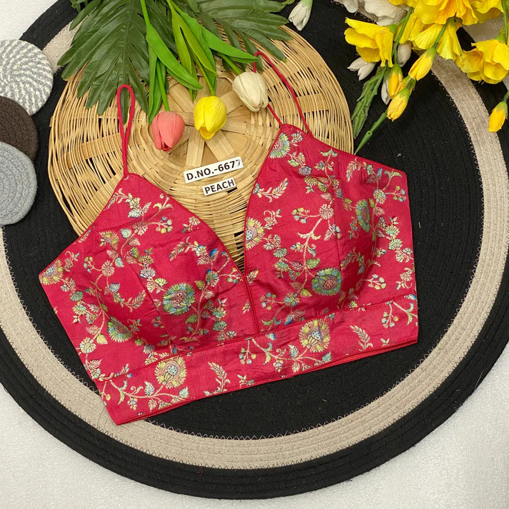 BL 6677 Jacquard Spaghetti V-Neck Blouse