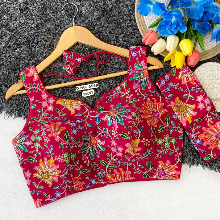 BL 6569 Sweetheart Neck Spaghetti Crepe Viscose Embroidery Blouse