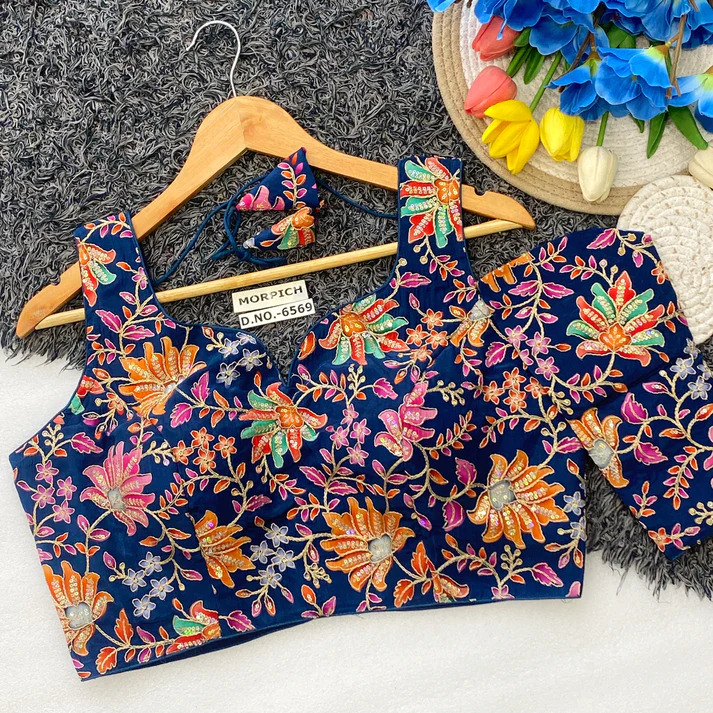 BL 6569 Sweetheart Neck Spaghetti Crepe Viscose Embroidery Blouse