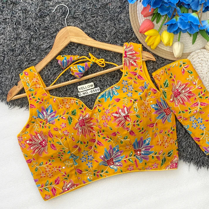 BL 6569 Sweetheart Neck Spaghetti Crepe Viscose Embroidery Blouse