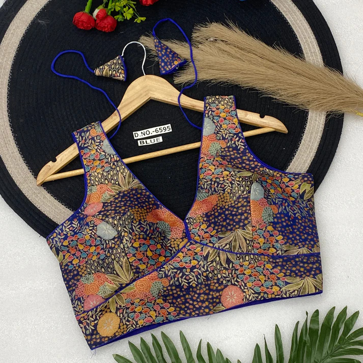 BL 6595 Jacquard Flower Print Spaghetti V-Neck Blouse