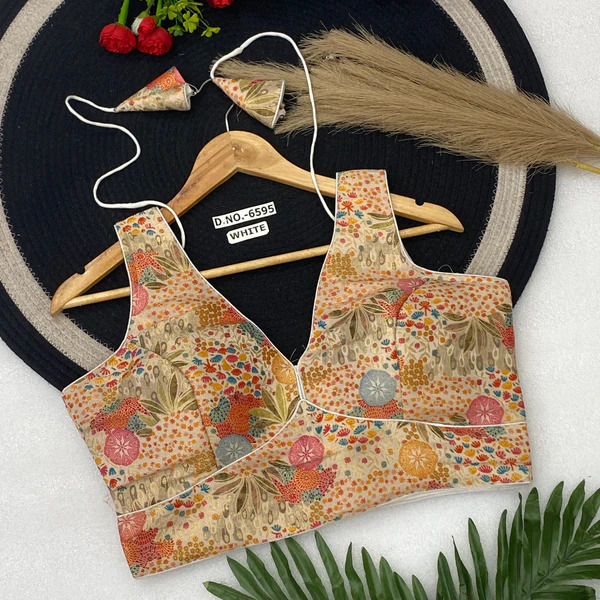 BL 6595 Jacquard Flower Print Spaghetti V-Neck Blouse