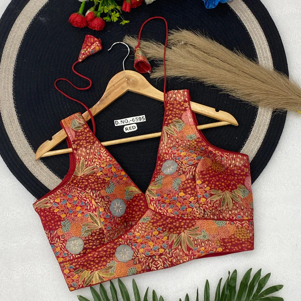 BL 6595 Jacquard Flower Print Spaghetti V-Neck Blouse