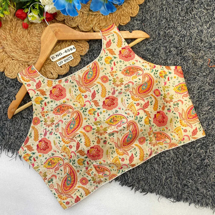 BL 6594 Jacquard Position Print Embroidered Blouse