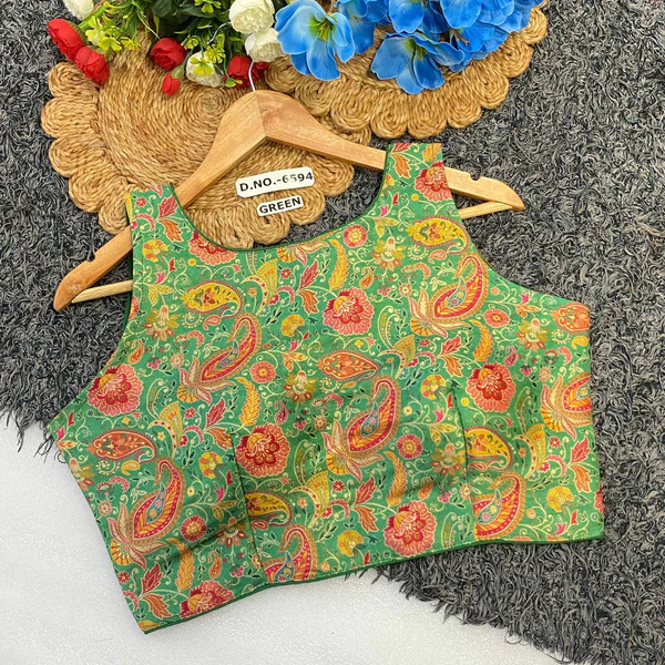 BL 6594 Jacquard Position Print Embroidered Blouse