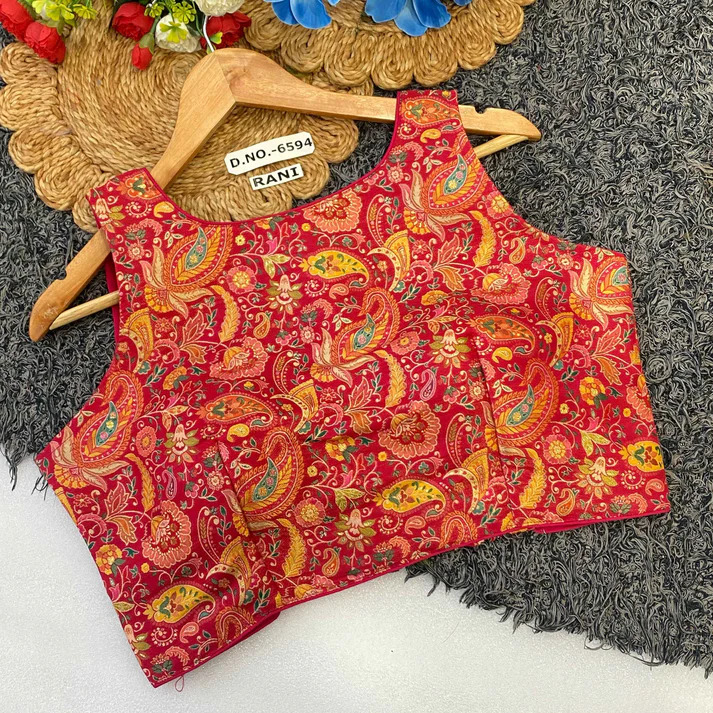 BL 6594 Jacquard Position Print Embroidered Blouse