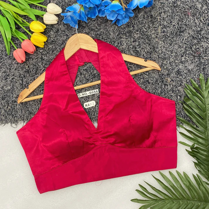 BL 6656 Halter Neck Bollywood Style Spaghetti Pattern Gaji Silk Blouse