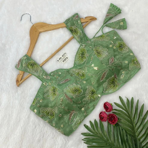 BL 6371 Organza with Hand Beads Position Blouse