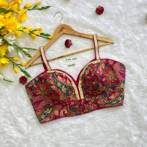 BL 5537 Designer Viscose Crepe Pojisan Embroidered Blouse