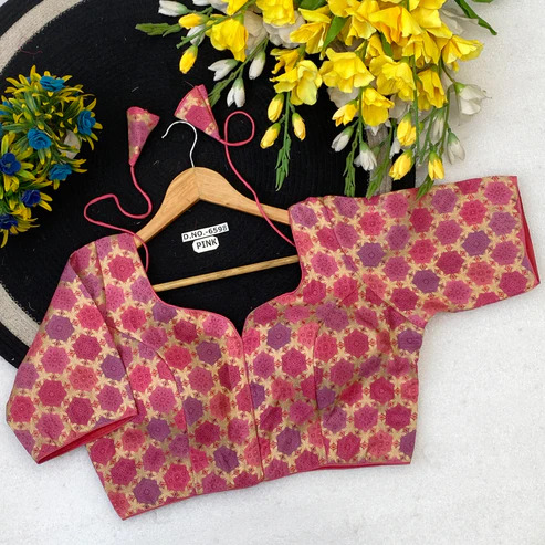 BL 6598 Jacquard Position Print Sweetheart Neck Blouse