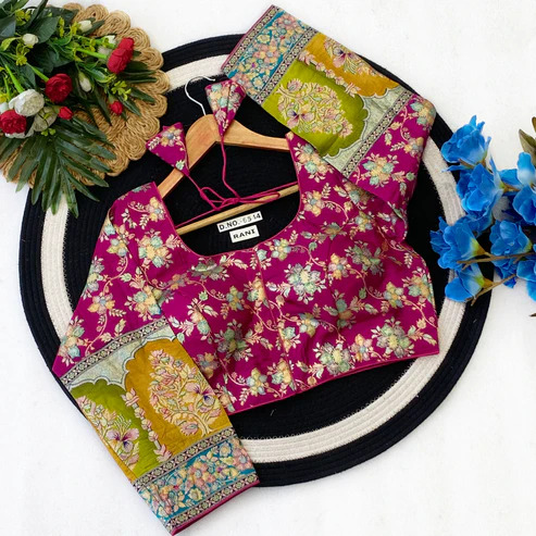 BL 6544 Jacquard Position Print Blouse