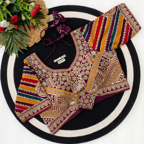 BL 6667 Crepe Viscose Position Print Heavy Embroidery Blouse