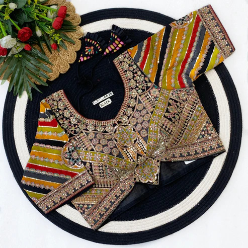 BL 6667 Crepe Viscose Position Print Heavy Embroidery Blouse