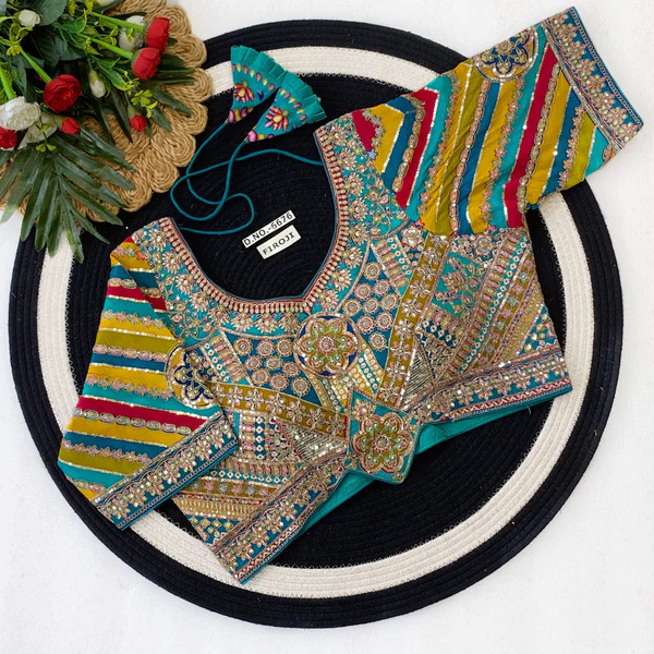 BL 6667 Crepe Viscose Position Print Heavy Embroidery Blouse