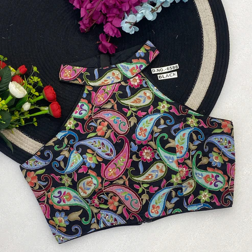 BL 6588 alter Neck Back Open Premium Zip And Hook Sleeveless Heavy Embroidery Work Blouse