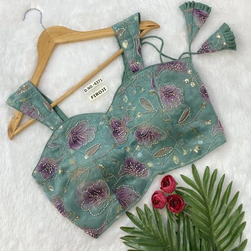 BL 6371 Organza with Hand Beads Position Blouse