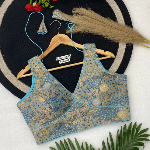 BL 6595 Jacquard Flower Print Spaghetti V-Neck Blouse