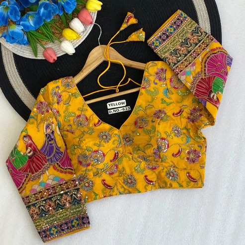 BL 623 Viscose Crepe Pojisan Print Embroidered Blouse