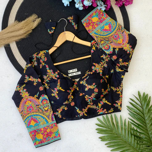 BL 6602 Royal Meenakari Jacquard V-Neck Blouse