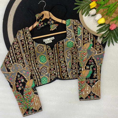 BL 6640 Full Sleeves Viscose Crepe Poison Print Embroidered Blouse