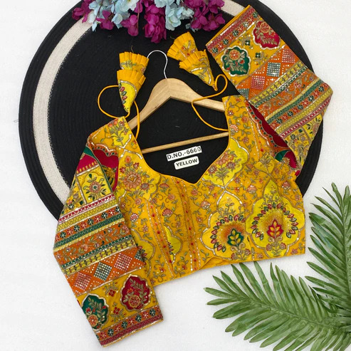 BL 6660 Sweetheart Neck Crepe Viscose Position Print And Embroidery Designer Blouse