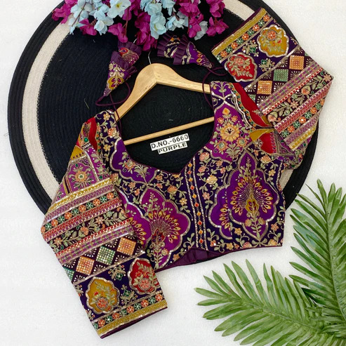 BL 6660 Sweetheart Neck Crepe Viscose Position Print And Embroidery Designer Blouse