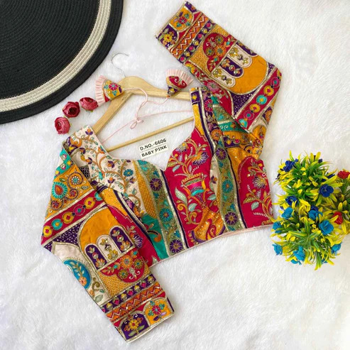 BL 6606 Crepe Viscose Position Print Embroidered Blouse