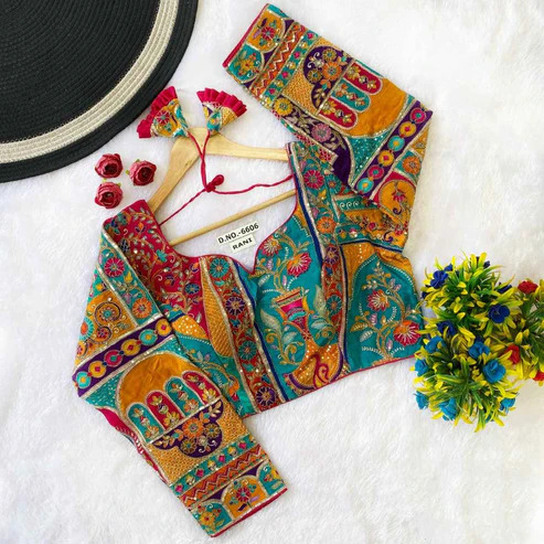 BL 6606 Crepe Viscose Position Print Embroidered Blouse