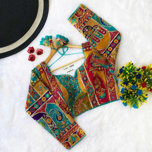 BL 6606 Crepe Viscose Position Print Embroidered Blouse