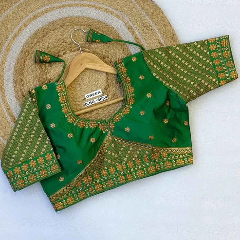 BL 6634 Multicoloured Neem Zari Vichitra Silk Blouse