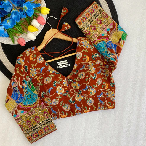 BL 623 Viscose Crepe Pojisan Print Embroidered Blouse