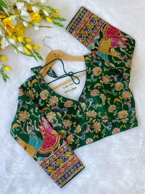 BL 623 Viscose Crepe Pojisan Print Embroidered Blouse