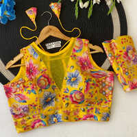 BL 6666 Deep V-Neck Convertible Sleeves Chinon Position Print Embroidery Blouse