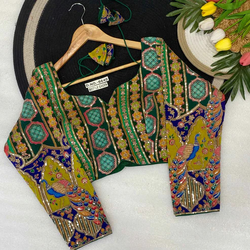 BL 6640 Full Sleeves Viscose Crepe Poison Print Embroidered Blouse