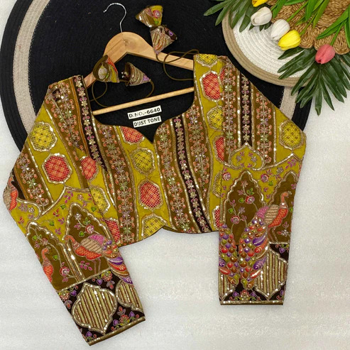 BL 6640 Full Sleeves Viscose Crepe Poison Print Embroidered Blouse