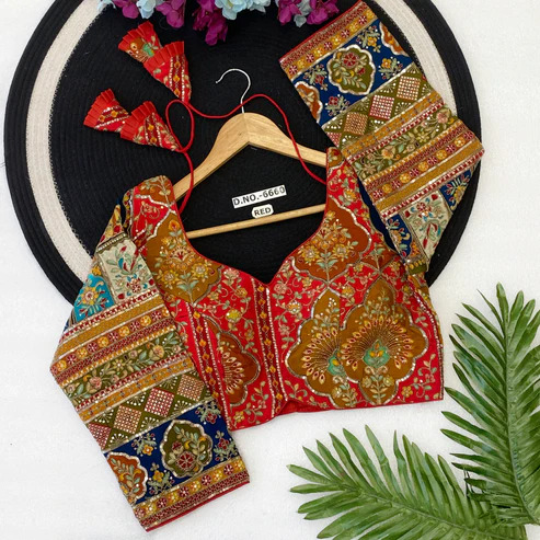 BL 6660 Sweetheart Neck Crepe Viscose Position Print And Embroidery Designer Blouse