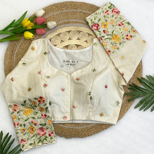 BL 6583 Full Sleeves Embroidery Khadi Blouse