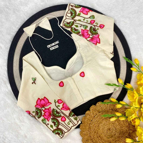 BL 6578 Khadi Cotton Embroidery Blouse
