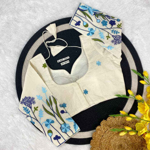 BL 6577 Khadi Cotton Embroidery Blouse